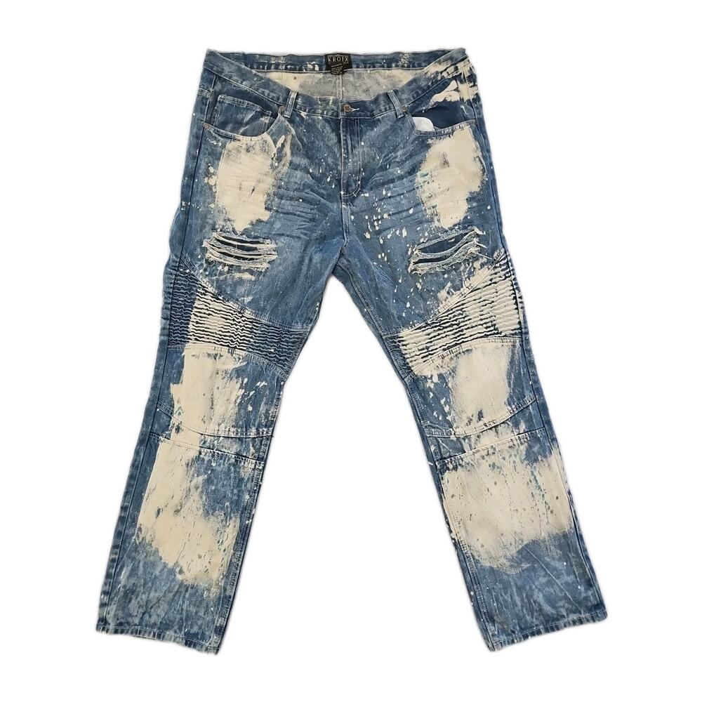 Kroix Premium Denim Pants Mens Size 46x34 Handcrafted Paint Sad Blue Workwear